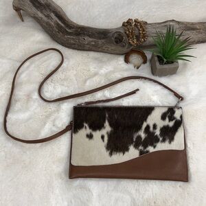 Odessa Raw Edge Cowhide Envelope Crossbody Clutch Purse
